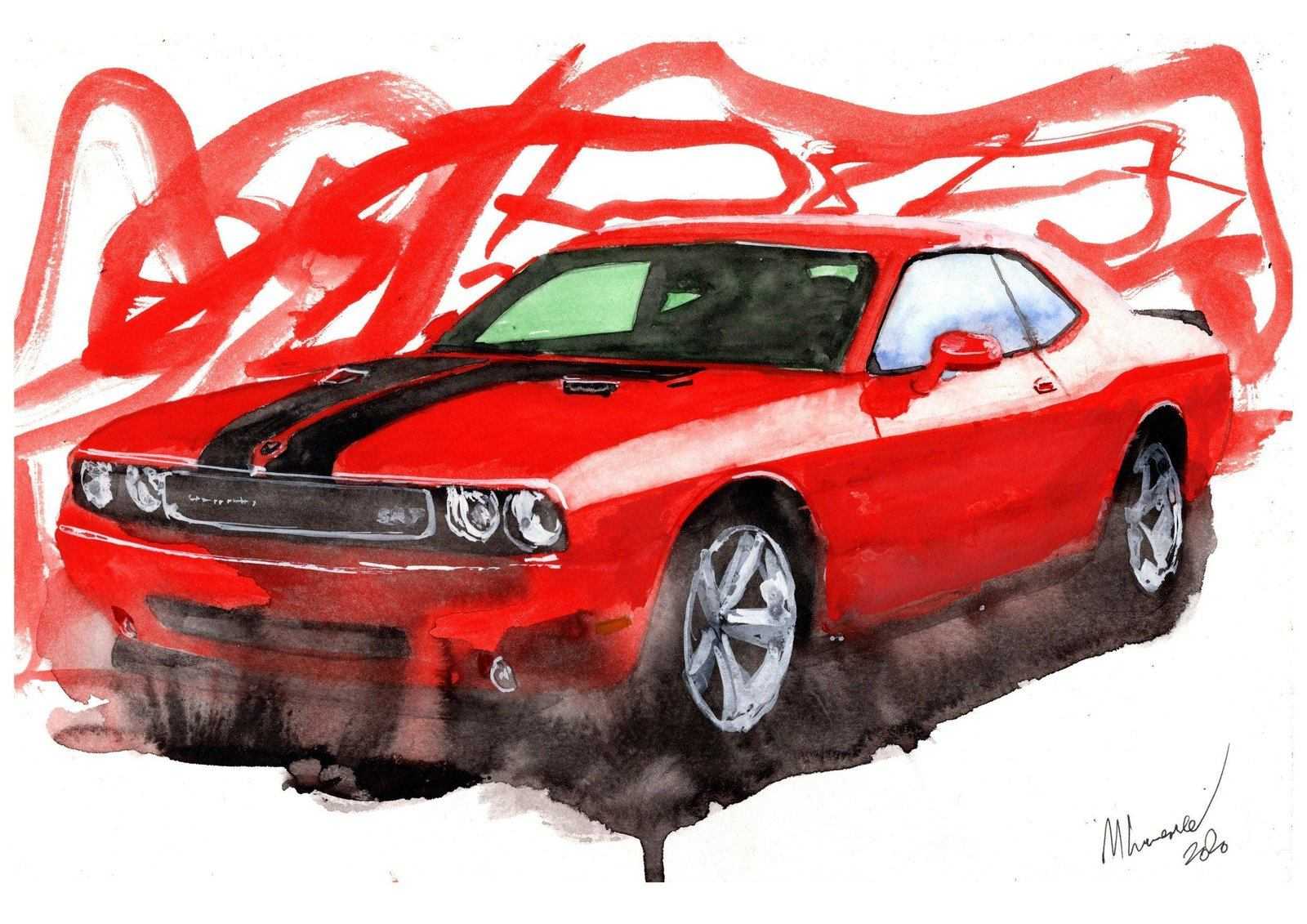 Dodge Charger SRT Print Watercolour Painting Limited Print ArtbyMyleslaurence