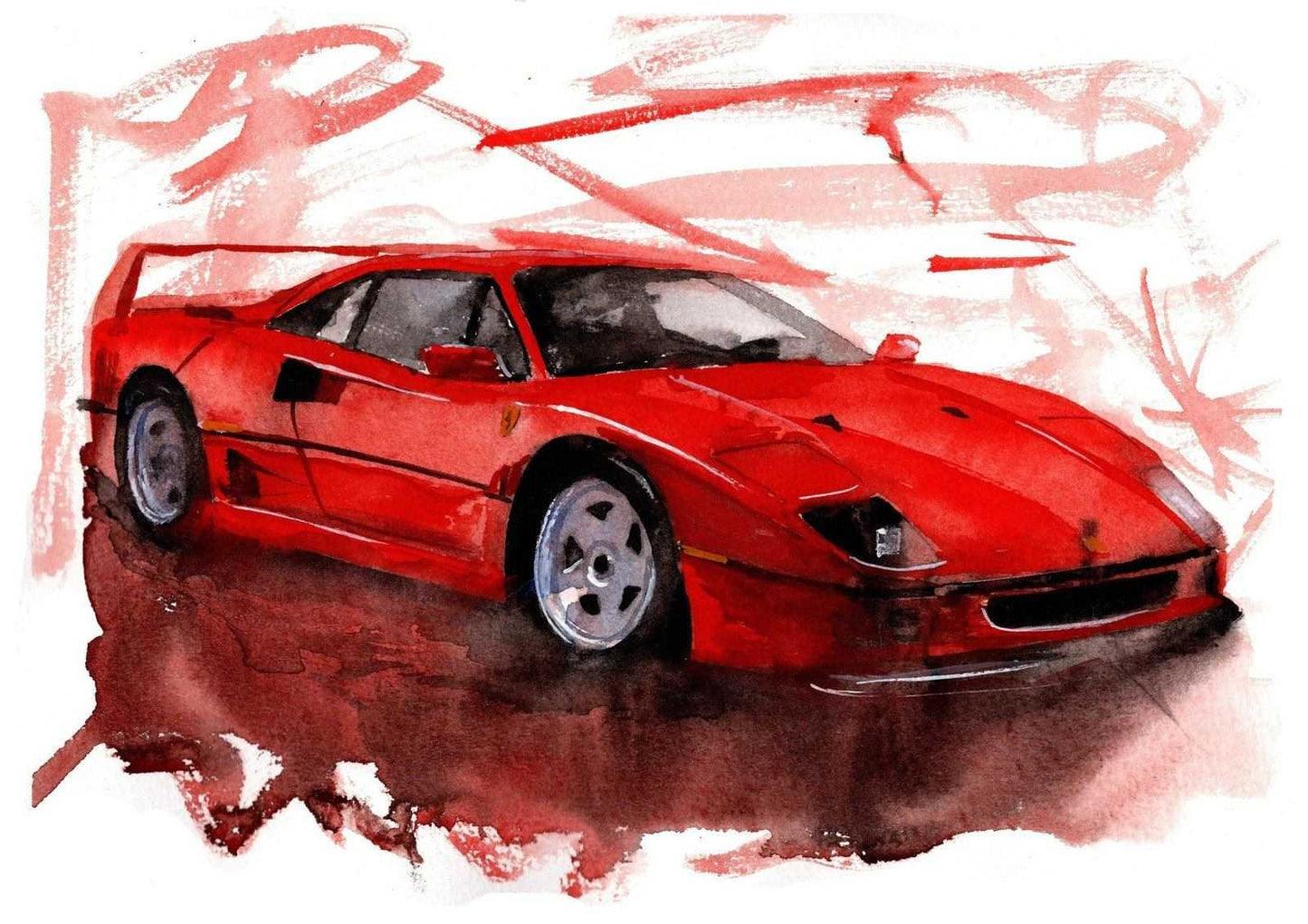 Ferrari F40 Print Watercolour Painting Limited Print ArtbyMyleslaurence