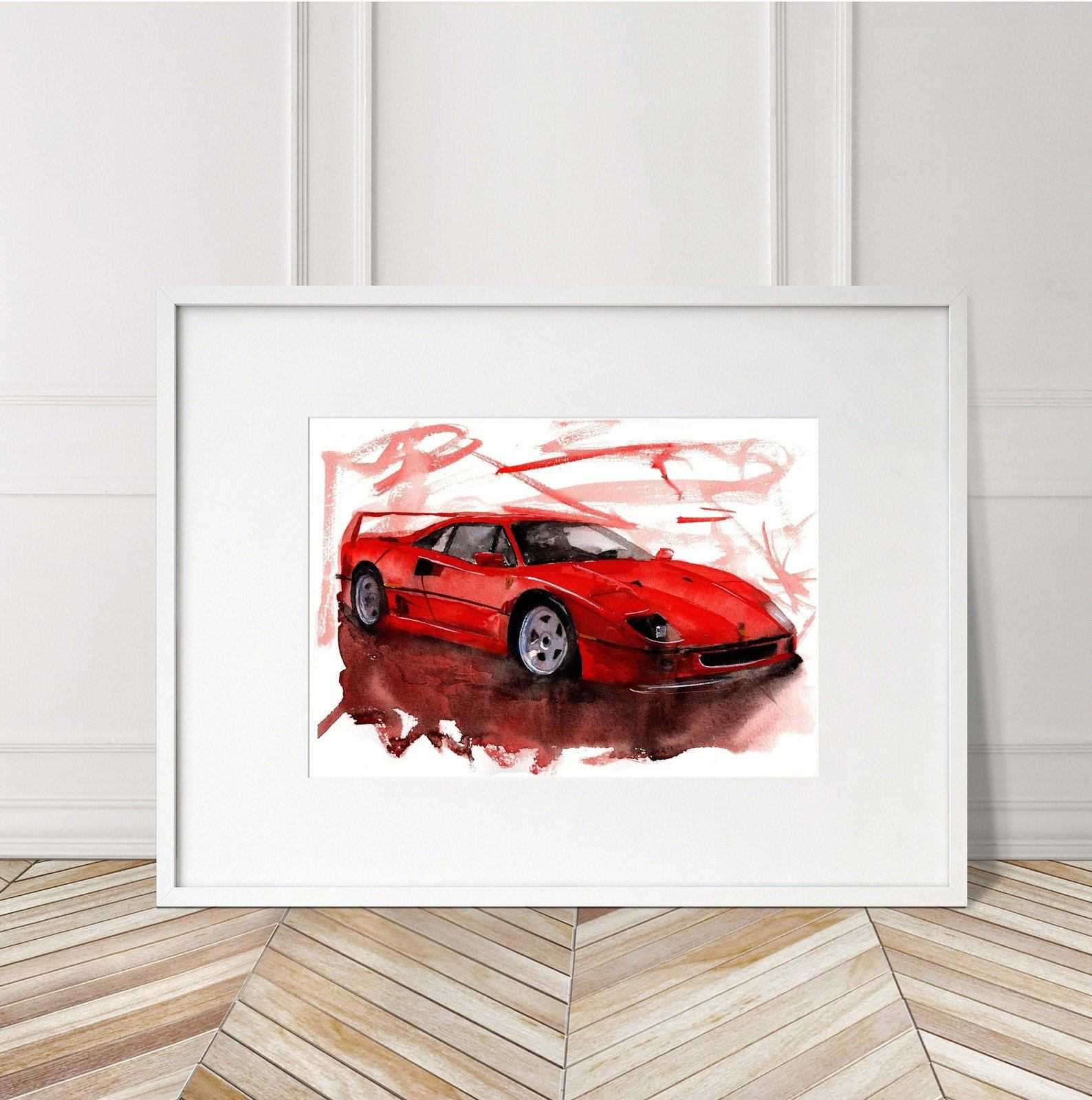 Ferrari F40 Print Watercolour Painting Limited Print ArtbyMyleslaurence