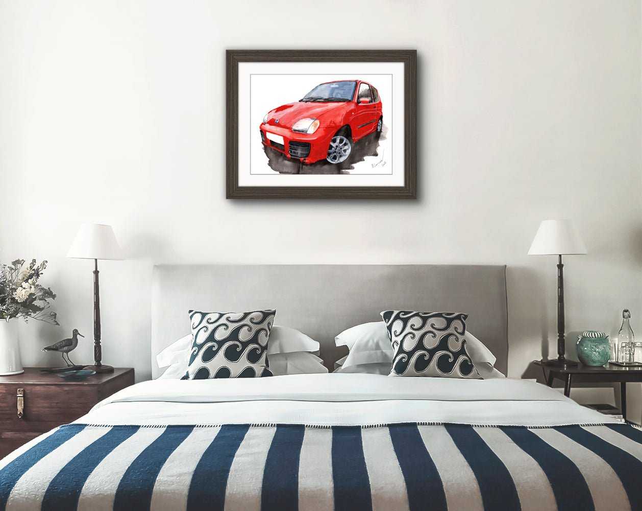 Fiat Seicento Painting Watercolour Car Limited Print ArtbyMyleslaurence