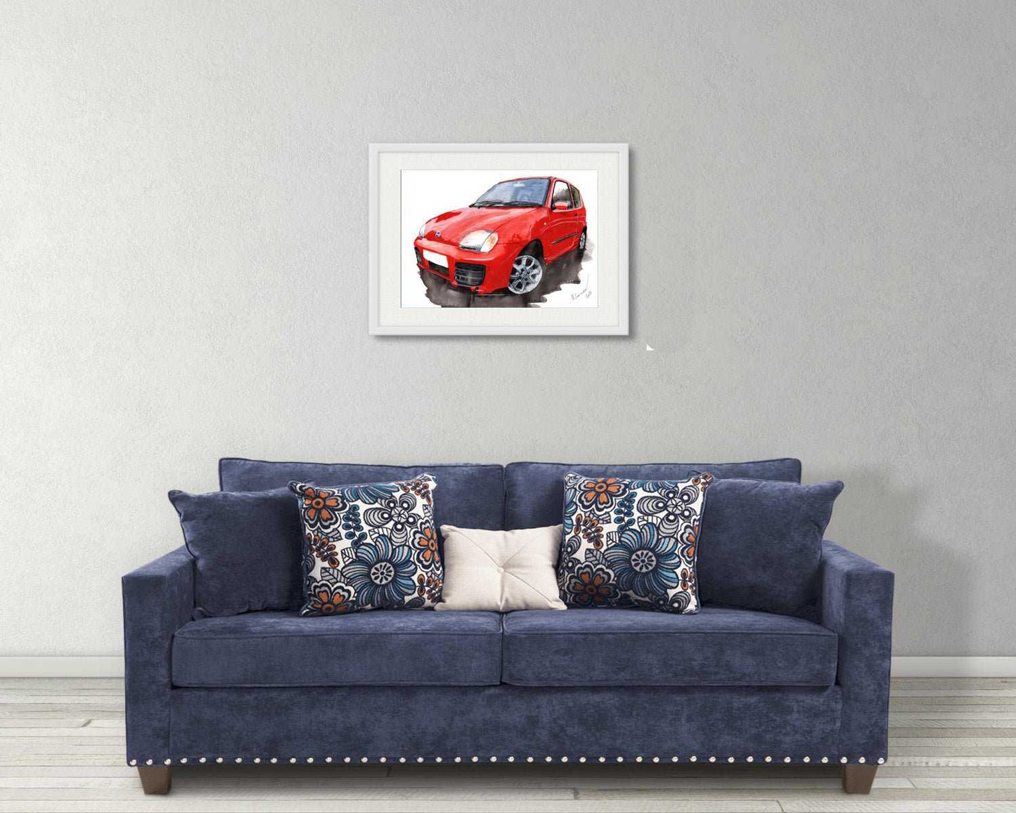 Fiat Seicento Painting Watercolour Car Limited Print ArtbyMyleslaurence