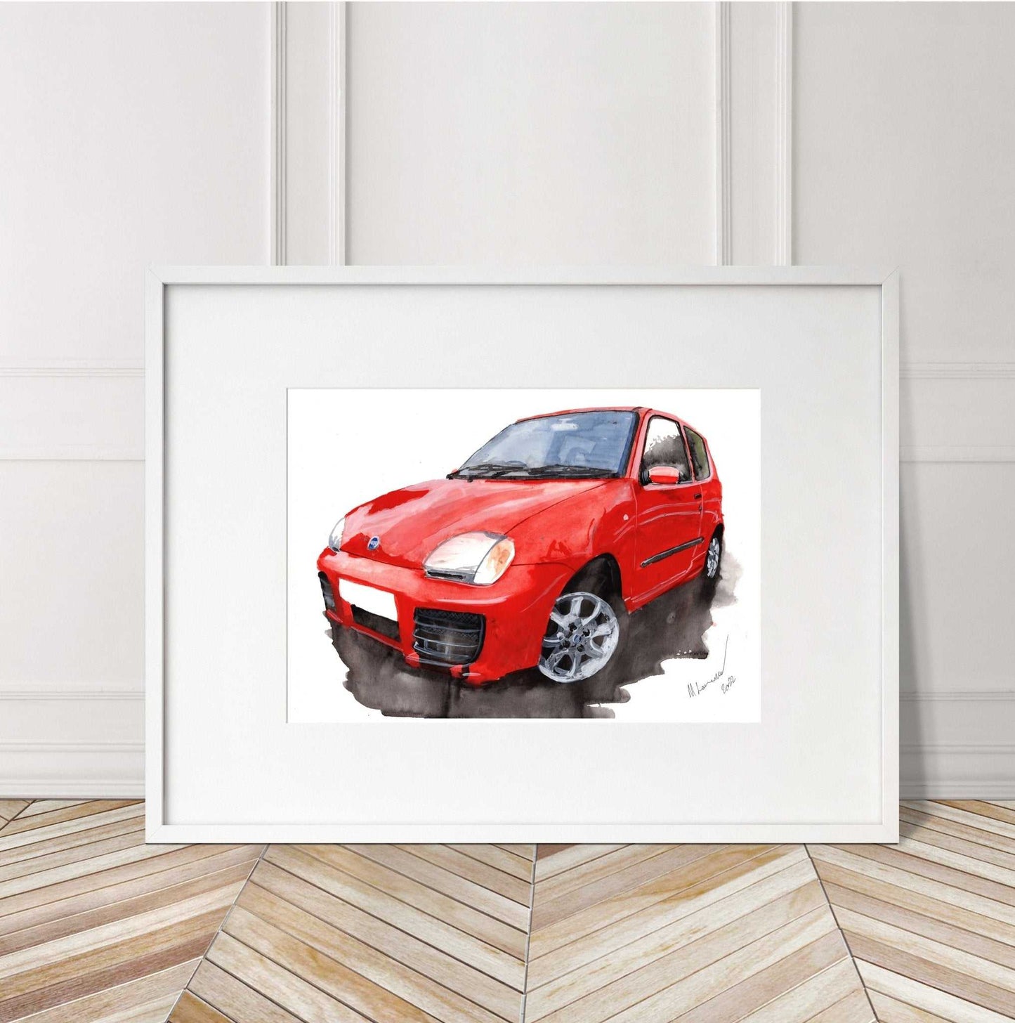 Fiat Seicento Painting Watercolour Car Limited Print ArtbyMyleslaurence