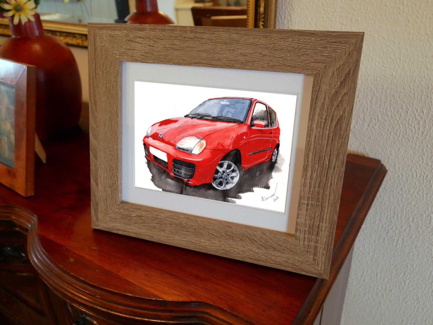 Fiat Seicento Painting Watercolour Car Limited Print ArtbyMyleslaurence