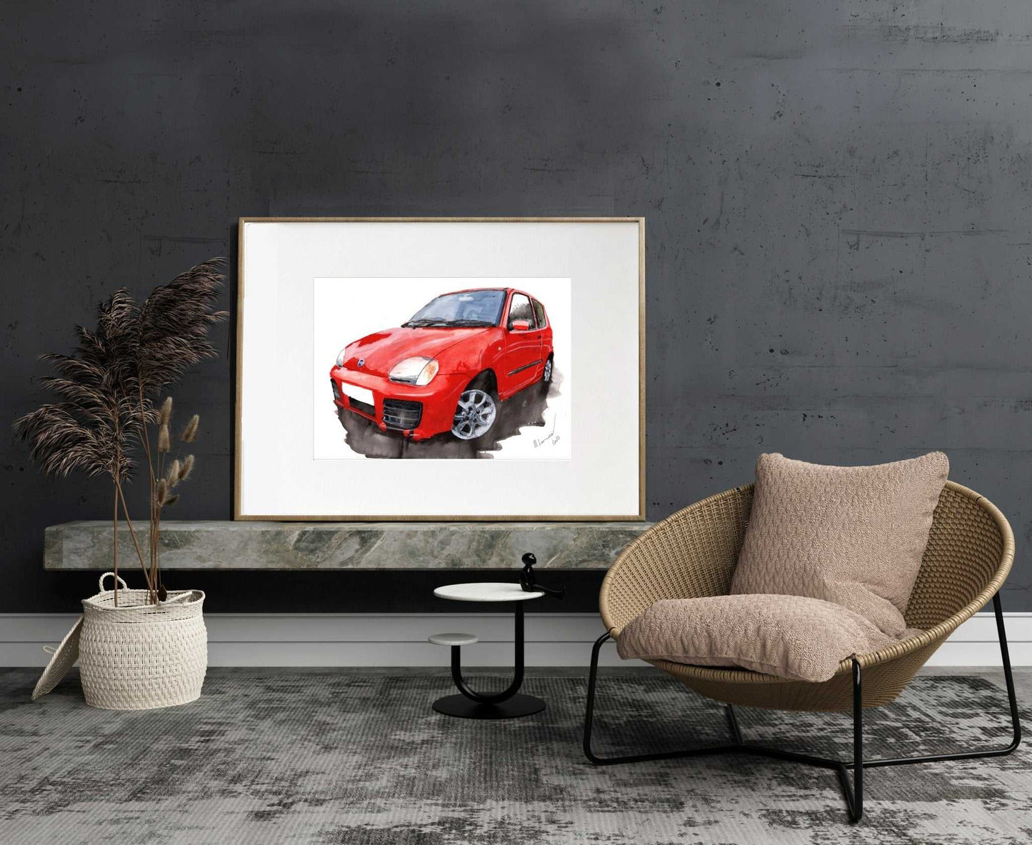 Fiat Seicento Painting Watercolour Car Limited Print ArtbyMyleslaurence