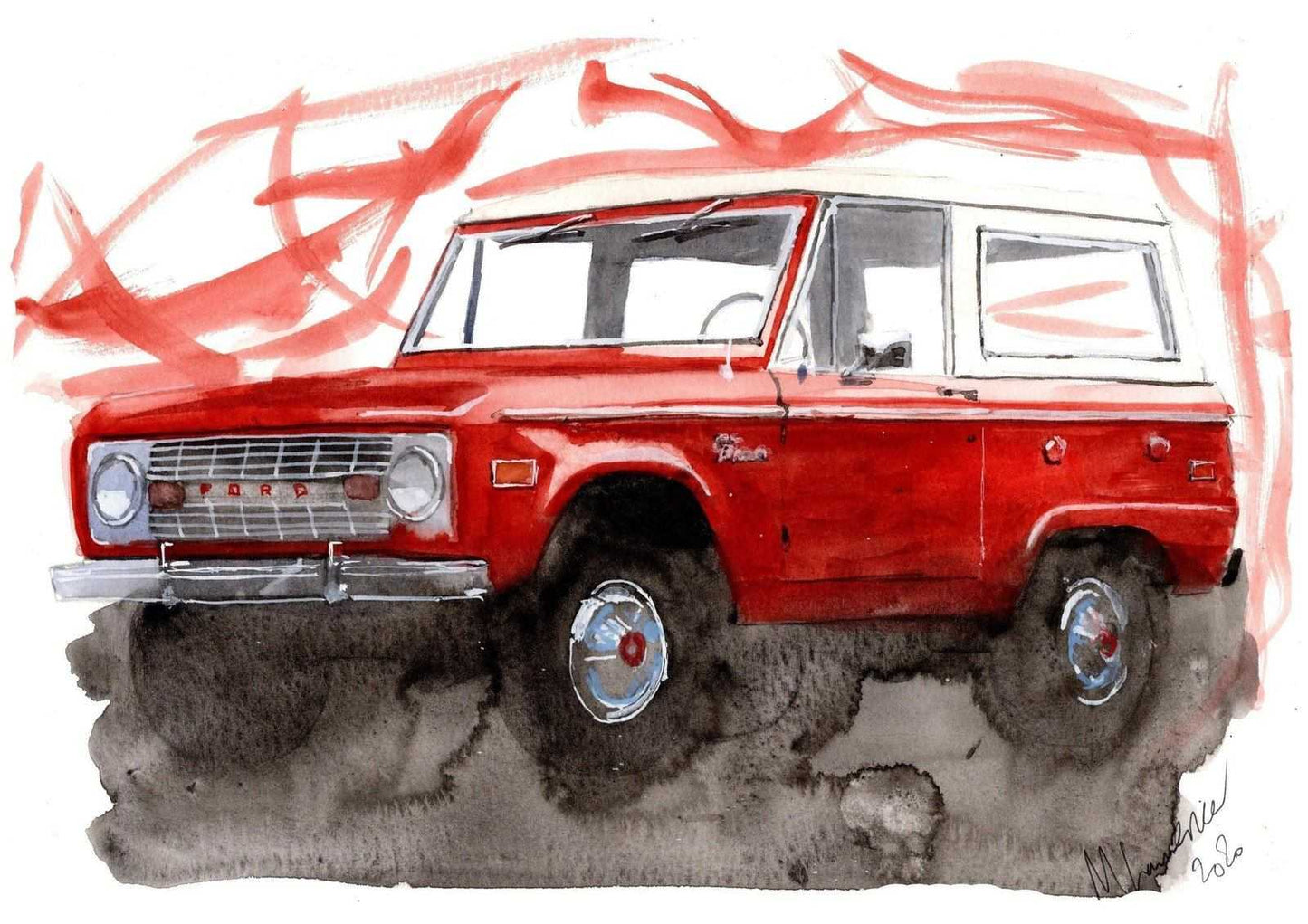 Ford Bronco Mk 1 Print Watercolour Painting Classic Suv Limited Print ArtbyMyleslaurence