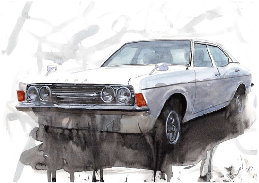 Ford Cortina Mk 3 Watercolour Limited Print ArtbyMyleslaurence