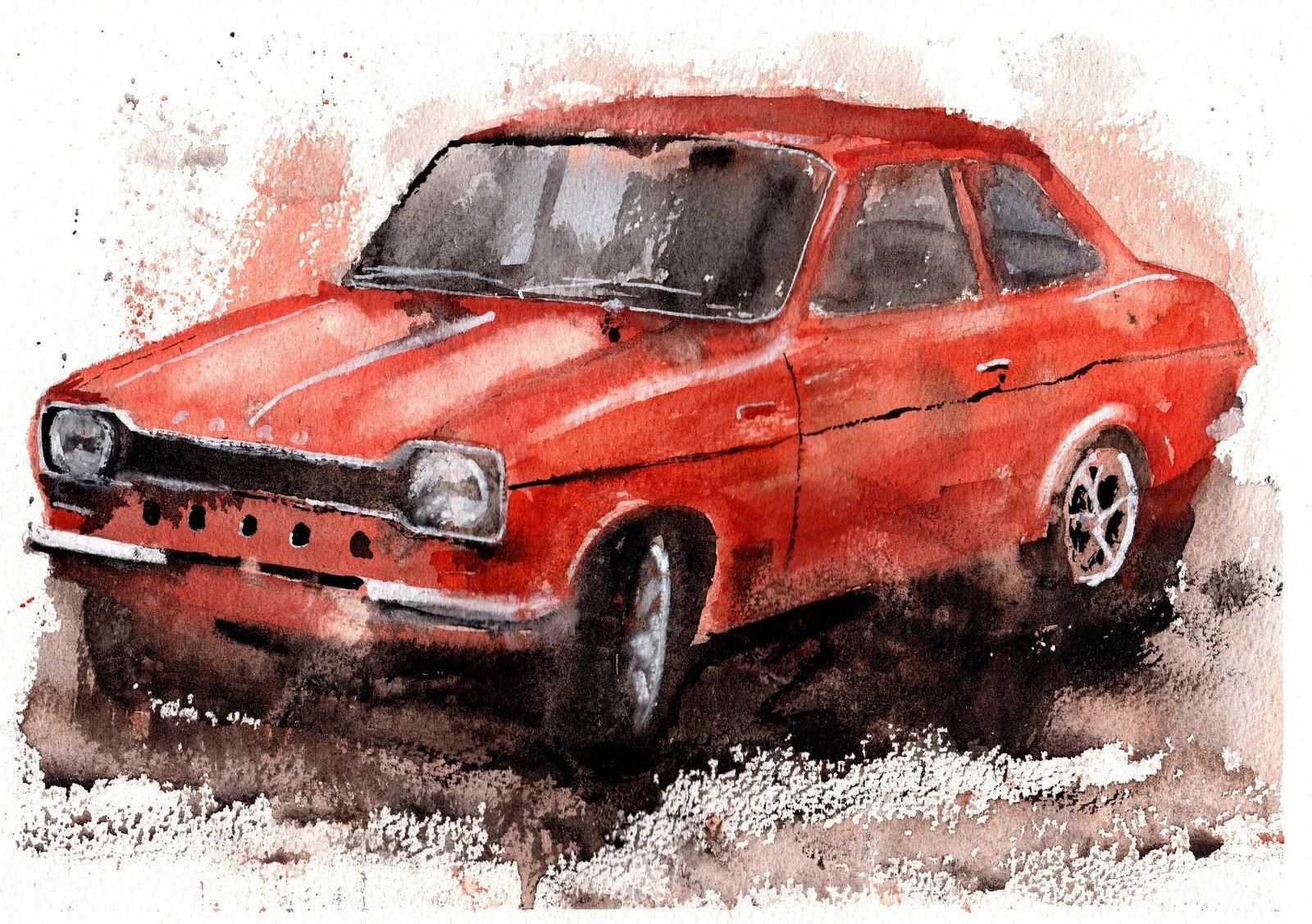 Ford Escort Mk1 Print Watercolour Painting Limited Print ArtbyMyleslaurence