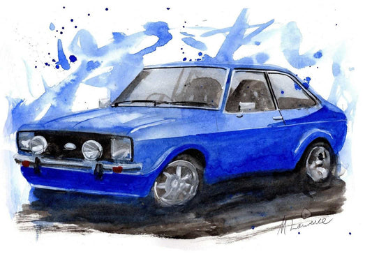 Ford Escort Mk2 Print Watercolour Painting Limited Print ArtbyMyleslaurence