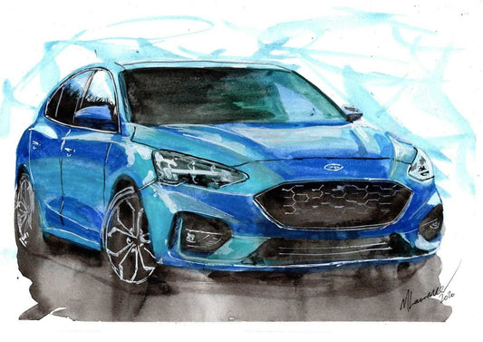 Ford Focus Print Watercolour Painting Limited Print ArtbyMyleslaurence