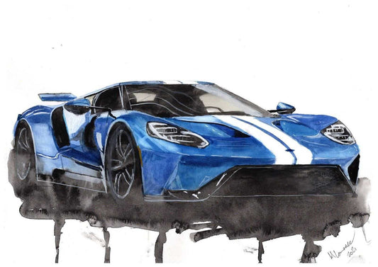 Ford GT40 Print Watercolour Painting Limited Print ArtbyMyleslaurence