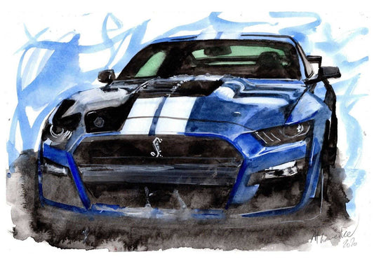 Ford Mustang Shelby GT500 Watercolour Painting Limited Print ArtbyMyleslaurence