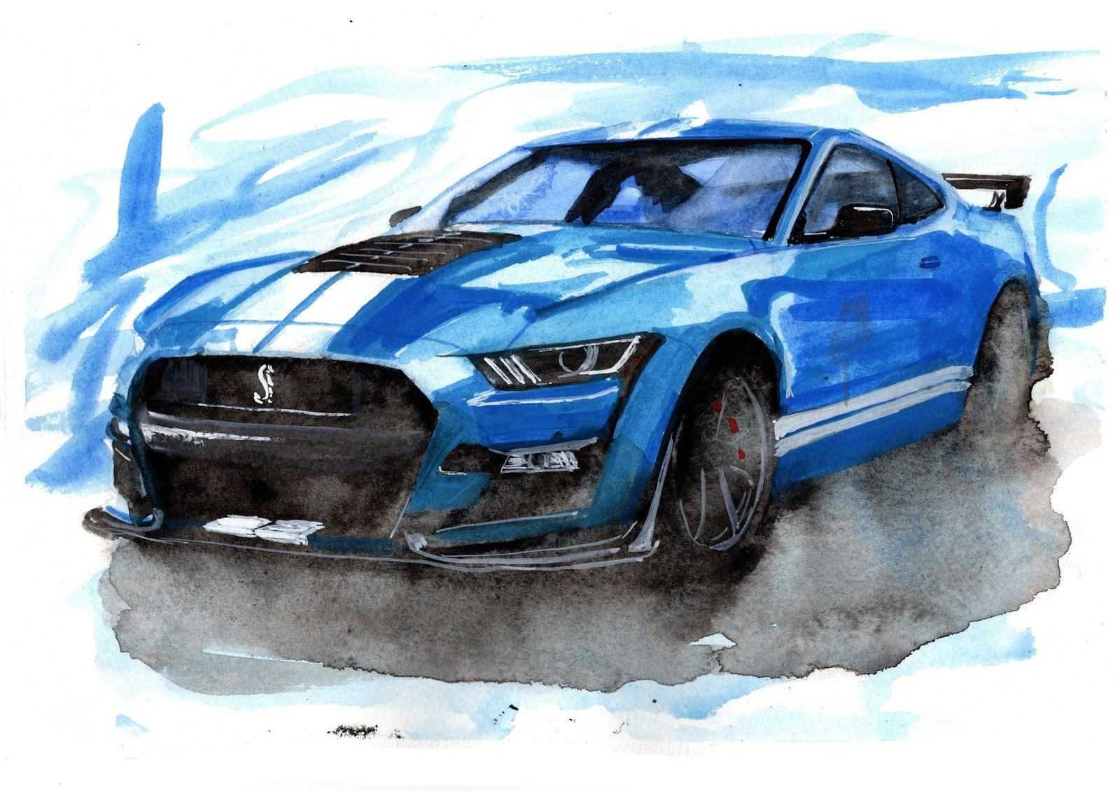 Ford Mustang Shelby Print Watercolour Painting Limited Print ArtbyMyleslaurence
