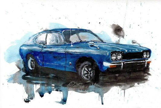 Ford capri Mk1 Print Watercolour Painting Limited Print ArtbyMyleslaurence