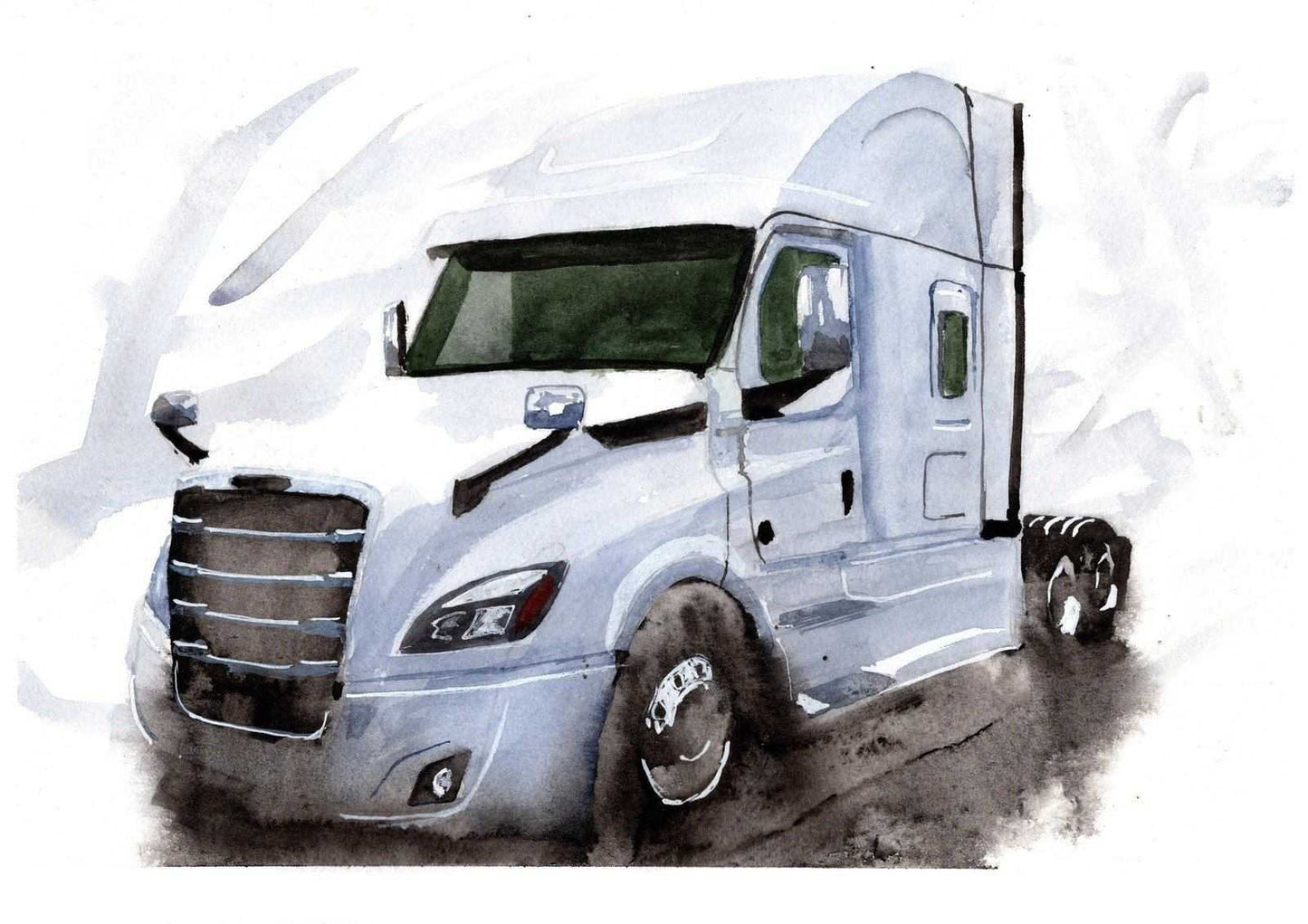 Freightliner Semi Truck Print Watercolour Painting Lorry Limited Print Freight Liner ArtbyMyleslaurence