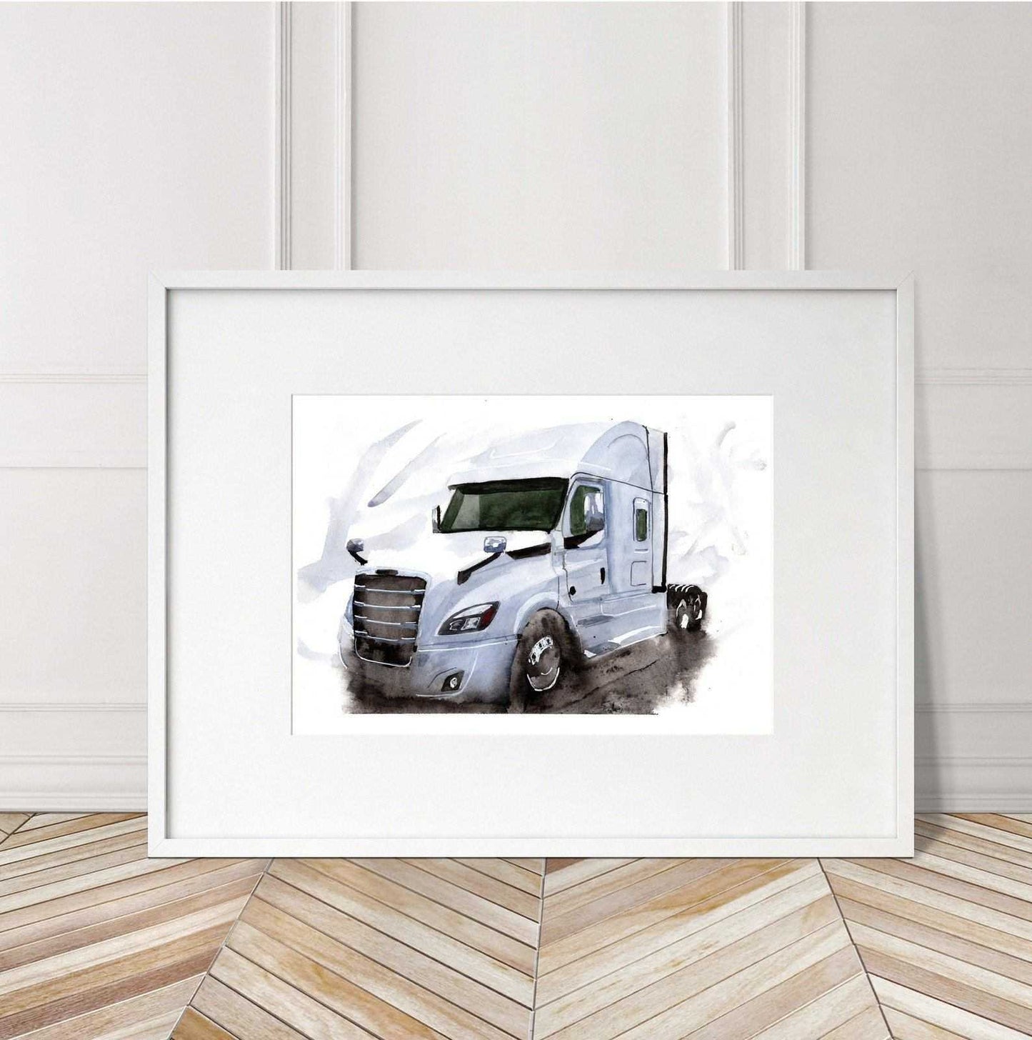 Freightliner Semi Truck Print Watercolour Painting Lorry Limited Print Freight Liner ArtbyMyleslaurence