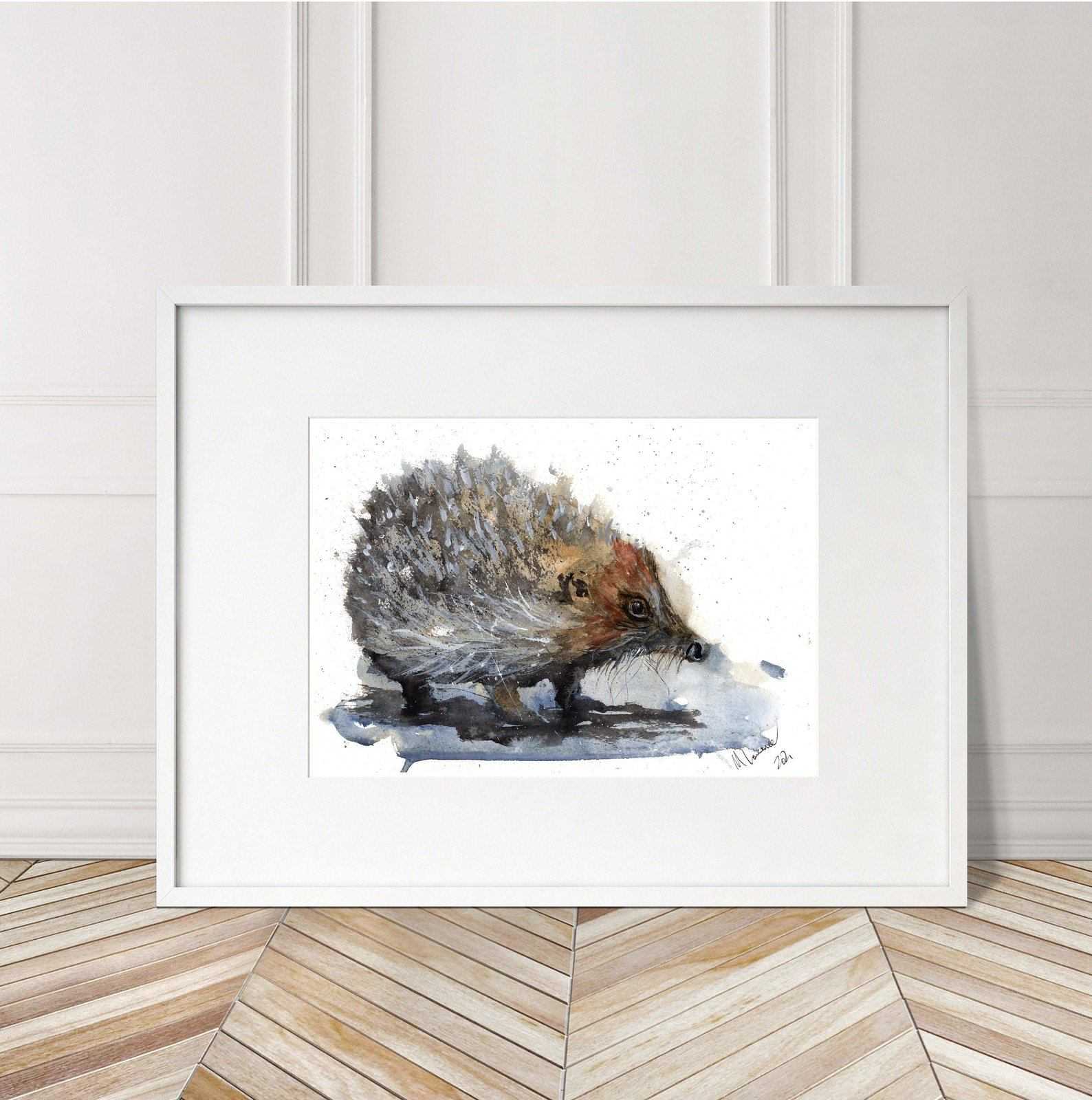 Hedgehog Painting Numbered limited edition Giclee Print of a Watercolour Painting ArtbyMyleslaurence
