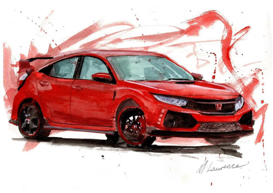 Honda Civic Type R Print Watercolour Painting Limited Print ArtbyMyleslaurence