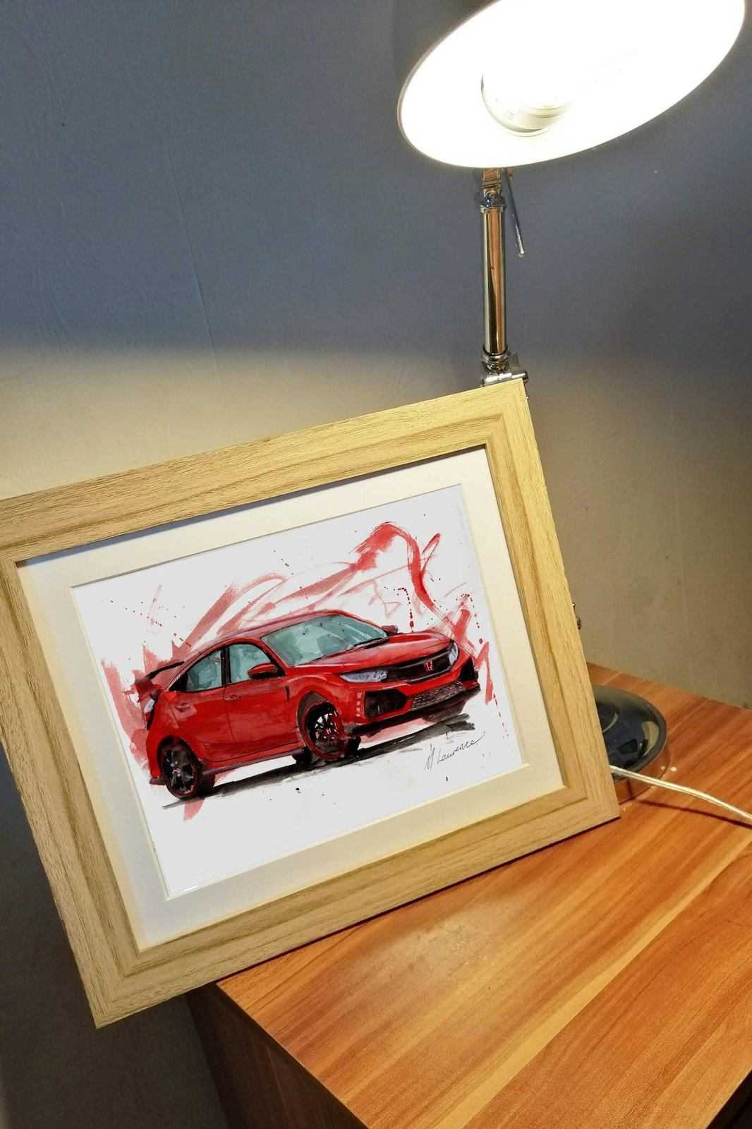 Honda Civic Type R Print Watercolour Painting Limited Print ArtbyMyleslaurence