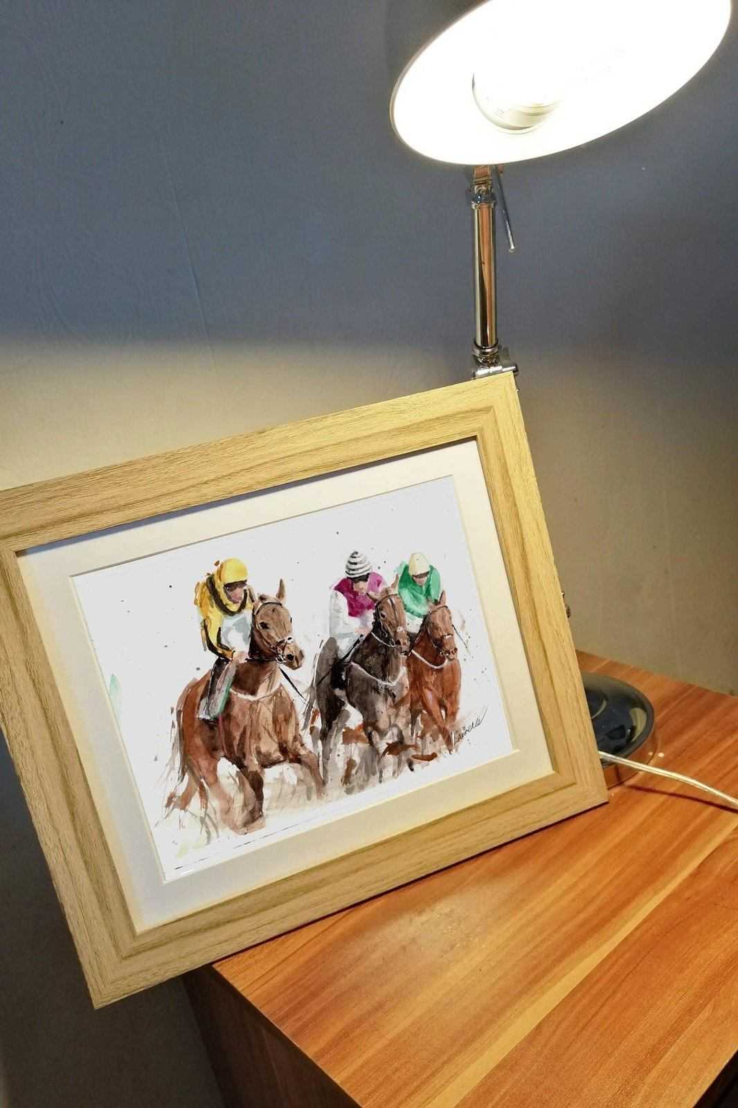 Horse Racing Painting "Race To The Finish" Numbered limited edition Giclee Print of a Watercolour Painting ArtbyMyleslaurence