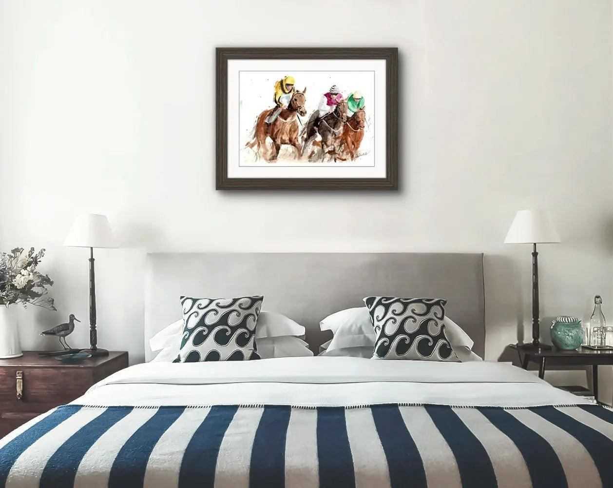 Horse Racing Painting "Race To The Finish" Numbered limited edition Giclee Print of a Watercolour Painting ArtbyMyleslaurence