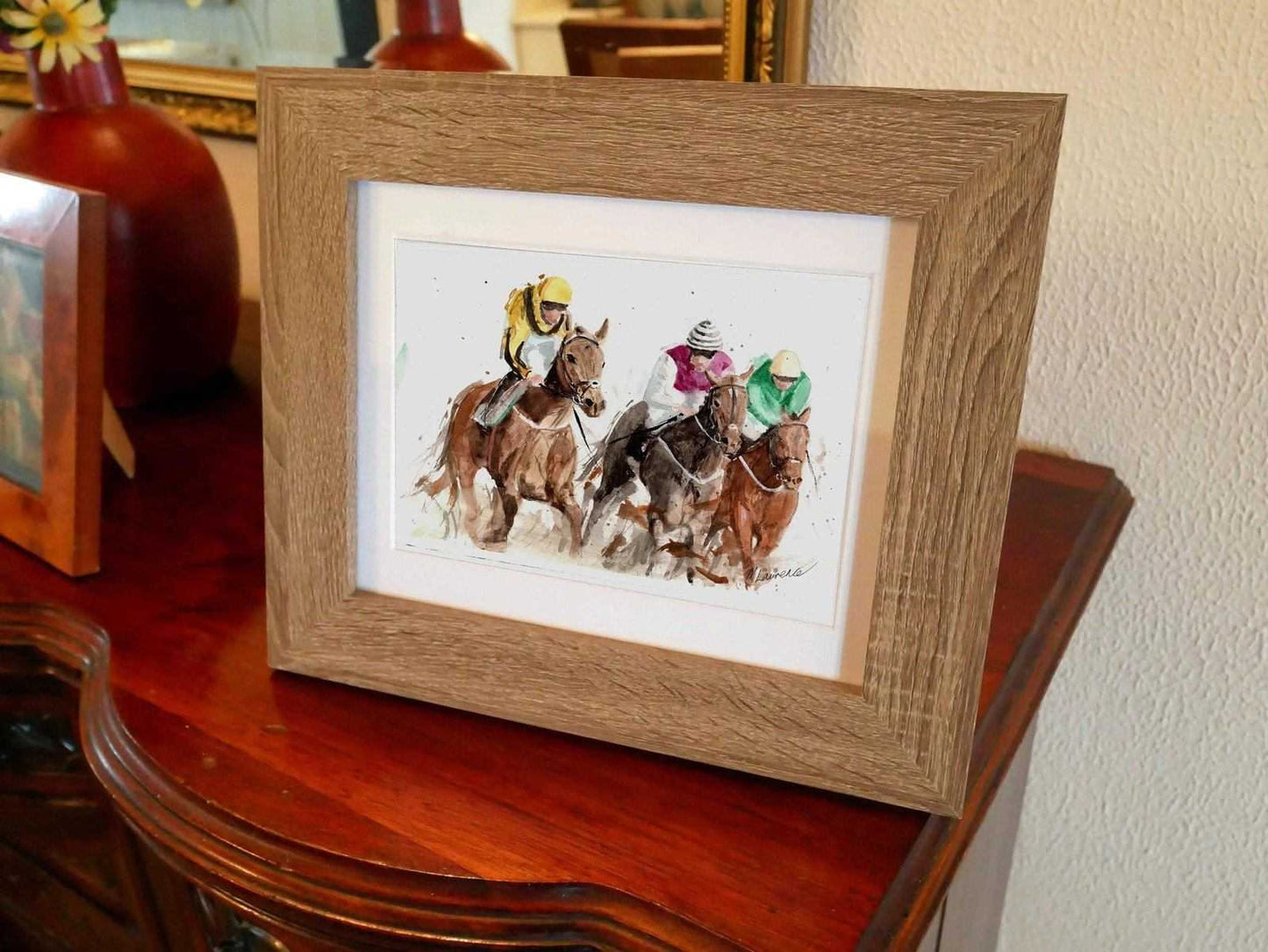 Horse Racing Painting "Race To The Finish" Numbered limited edition Giclee Print of a Watercolour Painting ArtbyMyleslaurence