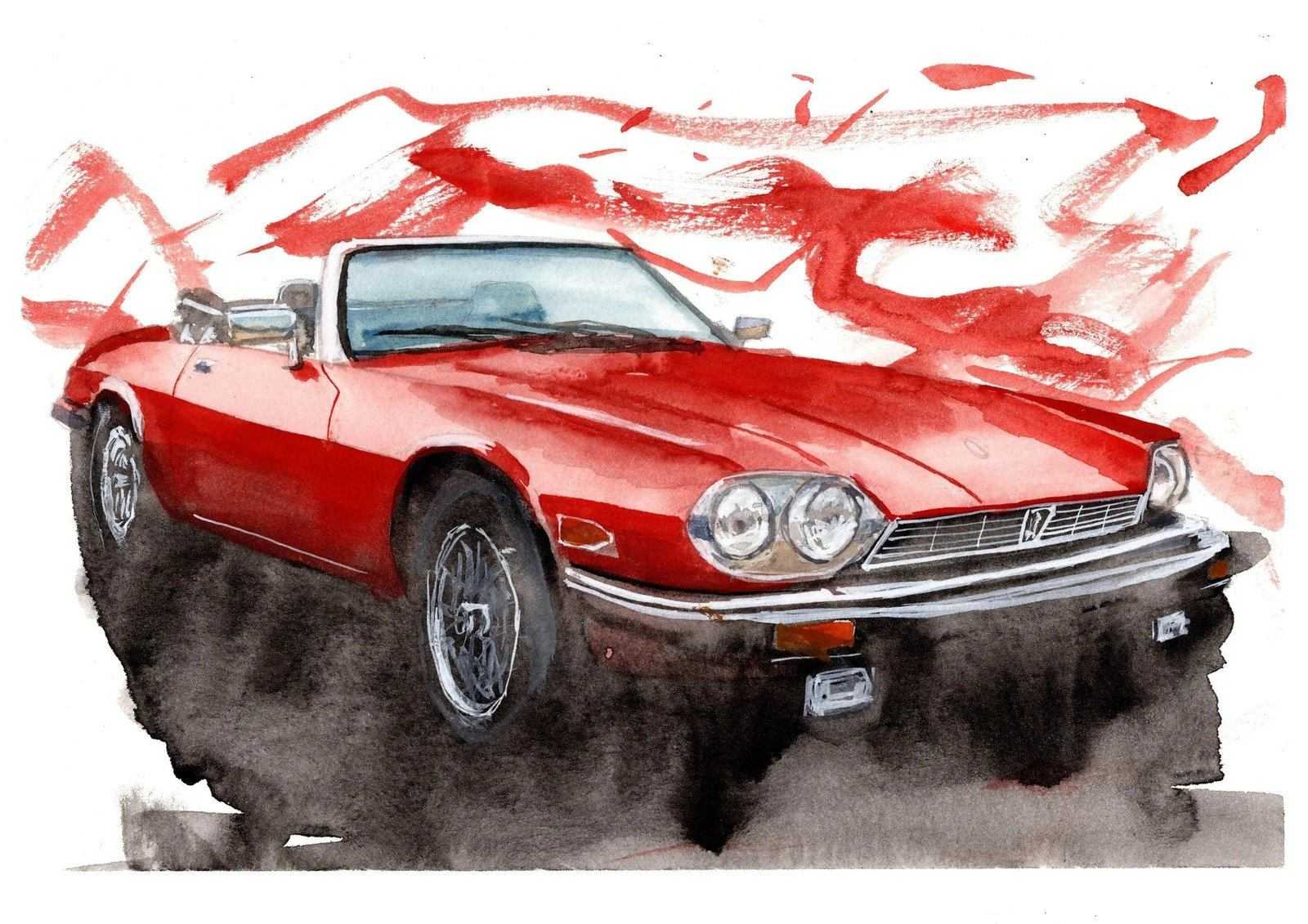 Jaguar XJS Convertible Print Watercolour Painting Limited Print ArtbyMyleslaurence