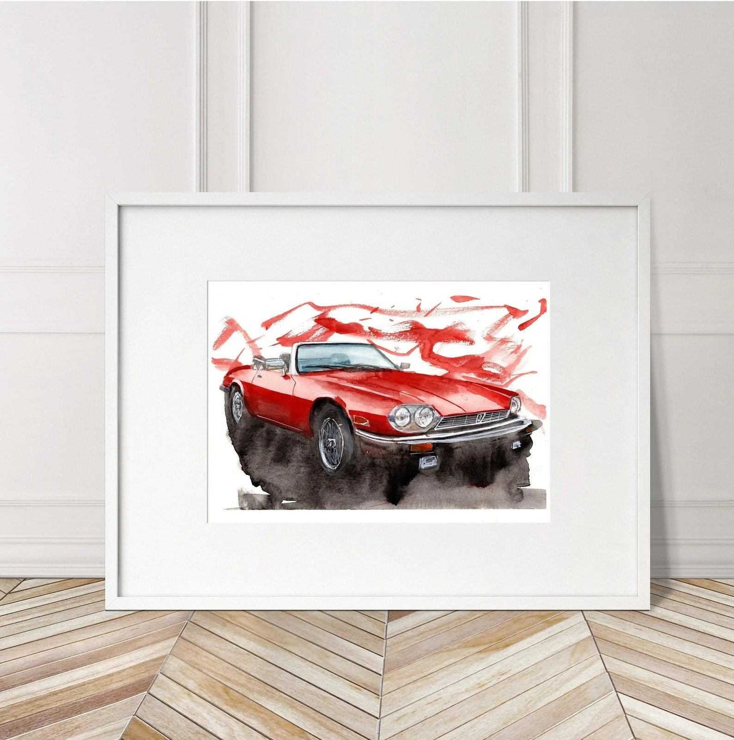 Jaguar XJS Convertible Print Watercolour Painting Limited Print ArtbyMyleslaurence