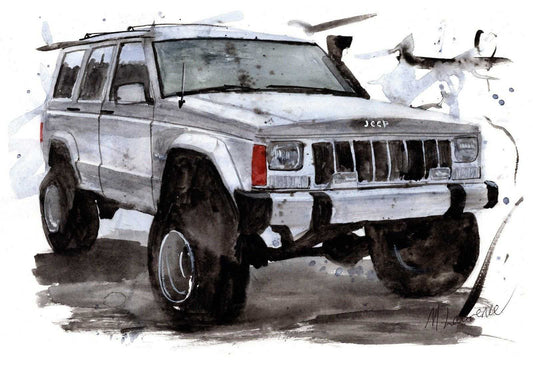 Jeep Cherokee Print SUV Watercolour Painting Limited Print ArtbyMyleslaurence