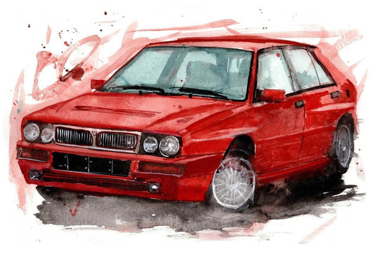 Lancia Delta Print Watercolour Painting Car Limited Print ArtbyMyleslaurence