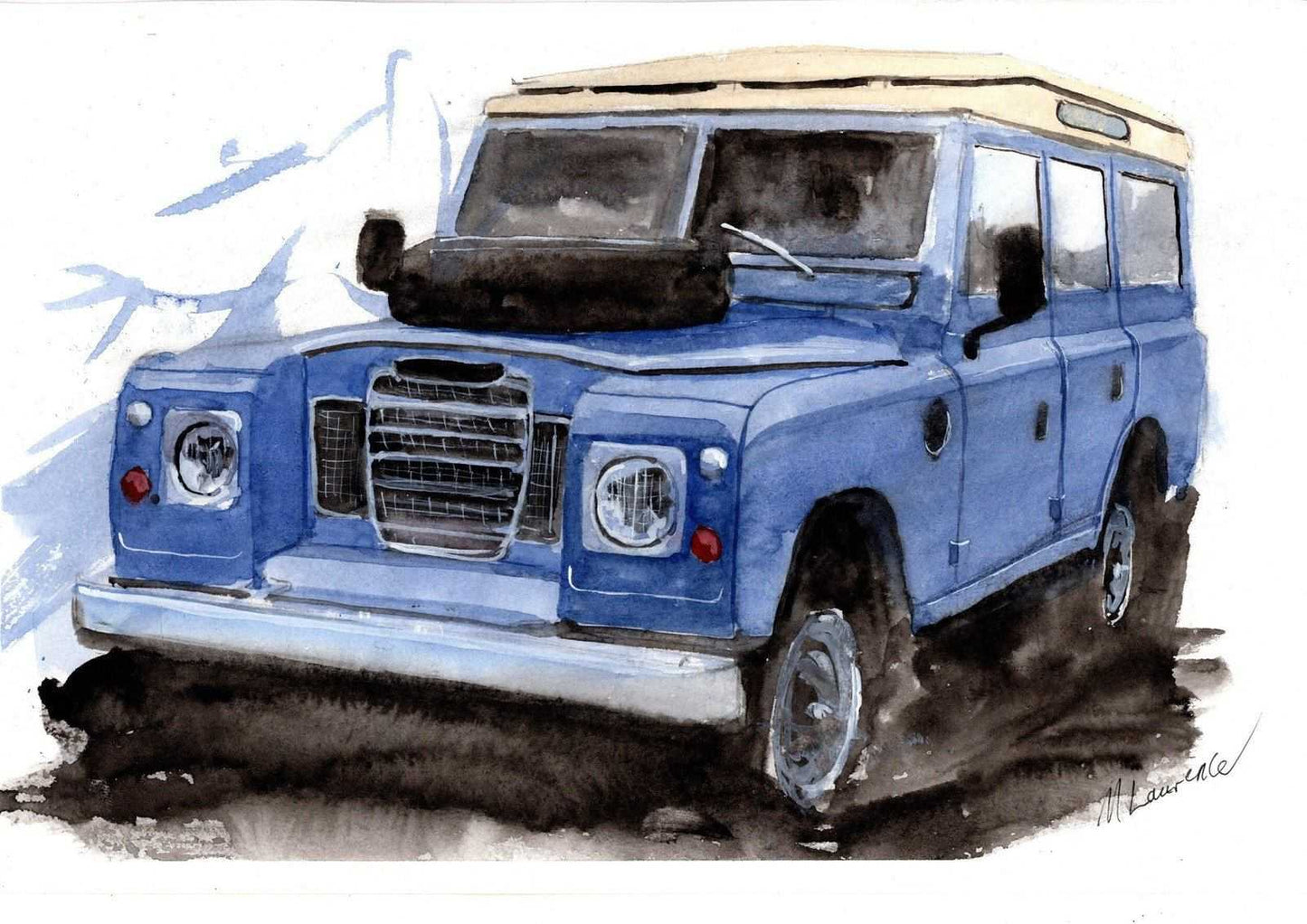 Landrover Series 3 Print Watercolour Painting Limited Print ArtbyMyleslaurence