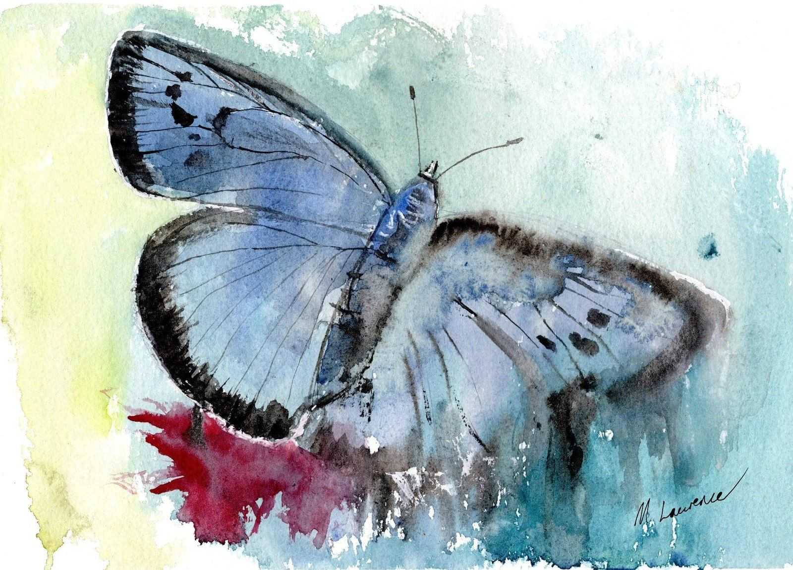 Large Blue Phengaris Butterfly Painting Numbered limited edition watercolour Giclee print Watercolor ArtbyMyleslaurence