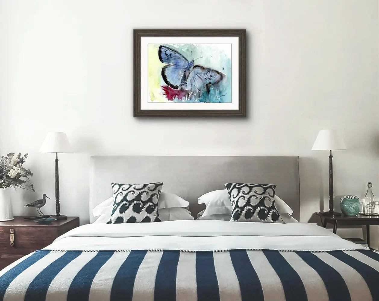 Large Blue Phengaris Butterfly Painting Numbered limited edition watercolour Giclee print Watercolor ArtbyMyleslaurence