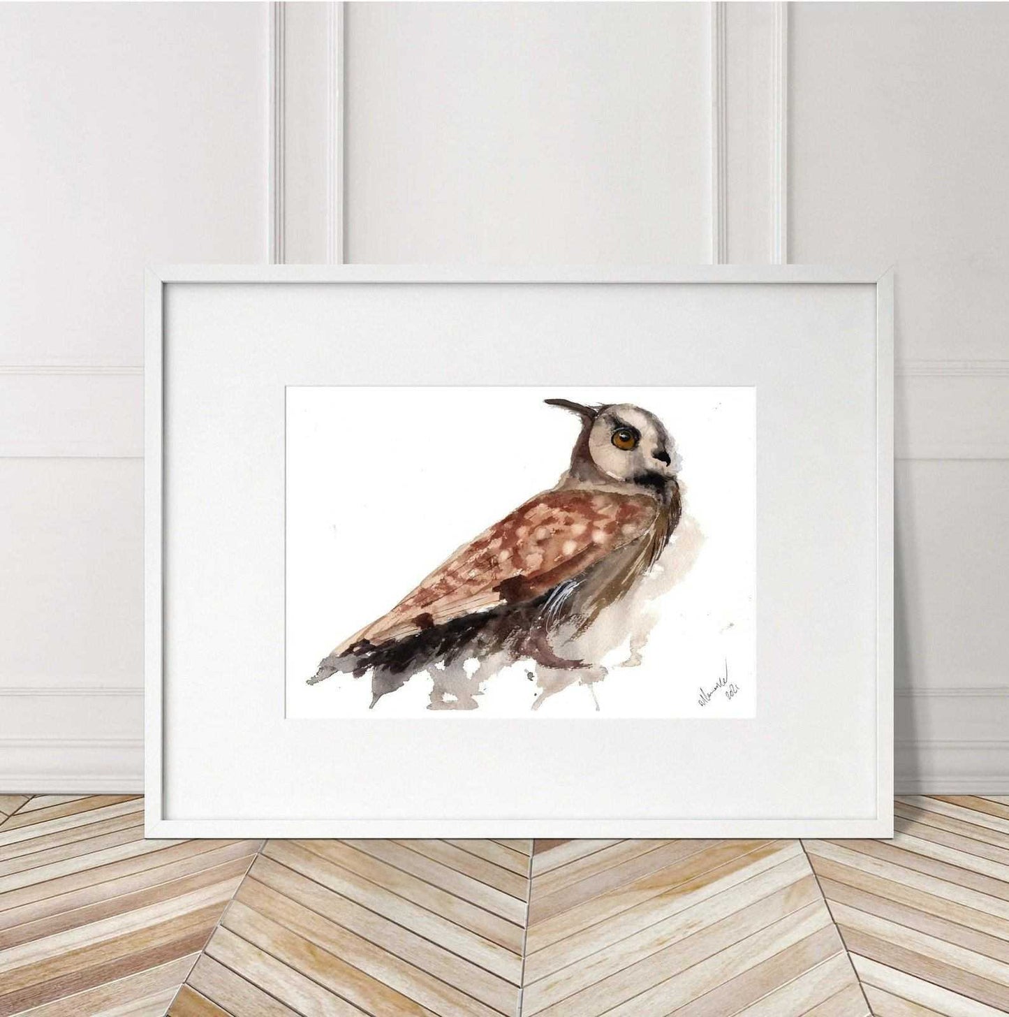 Long Eared Owl Painting Numbered limited edition Giclee Print of a Watercolour Painting ArtbyMyleslaurence