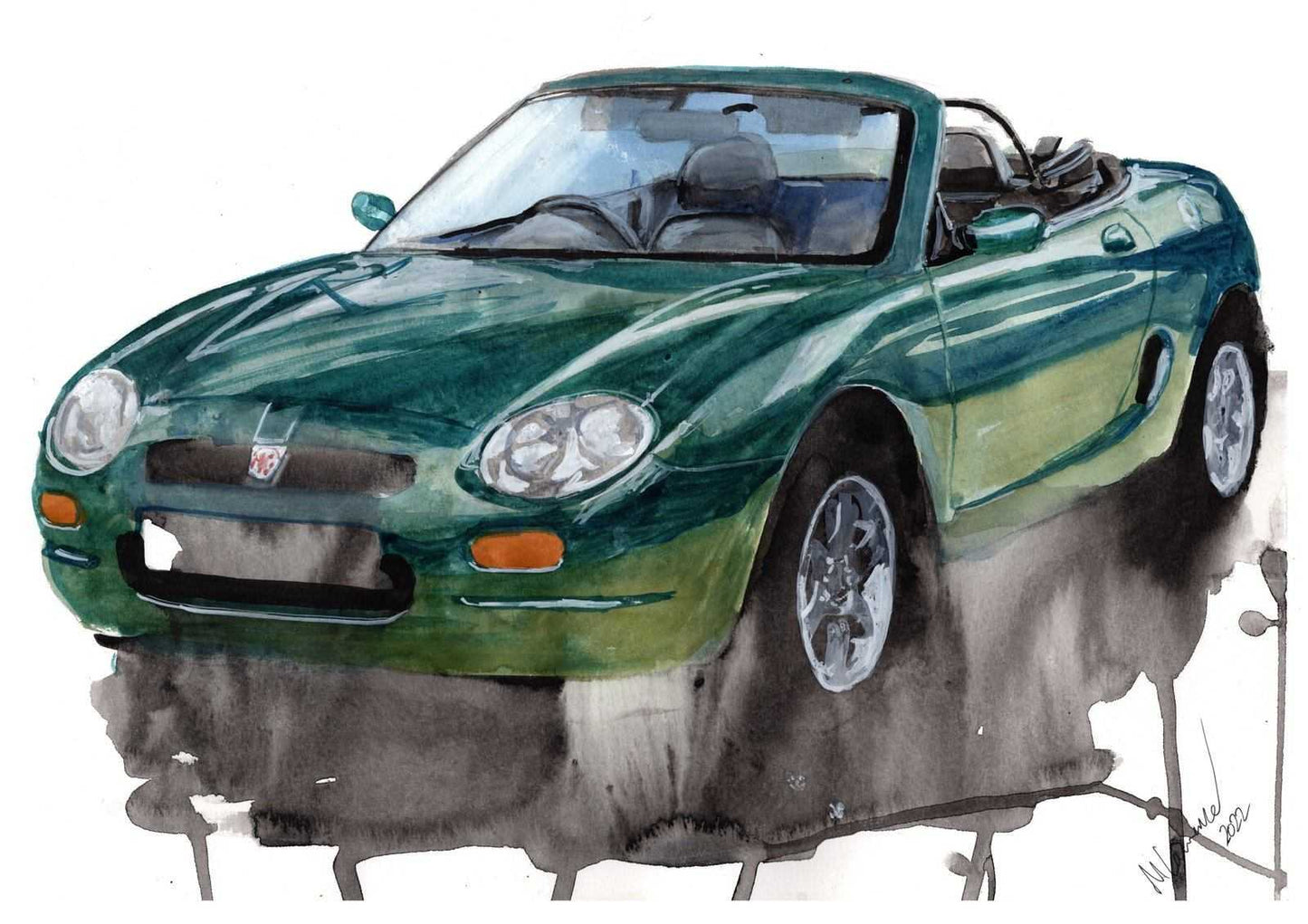 MGF Print Watercolour Painting Limited Print giclee print classic British Car ArtbyMyleslaurence