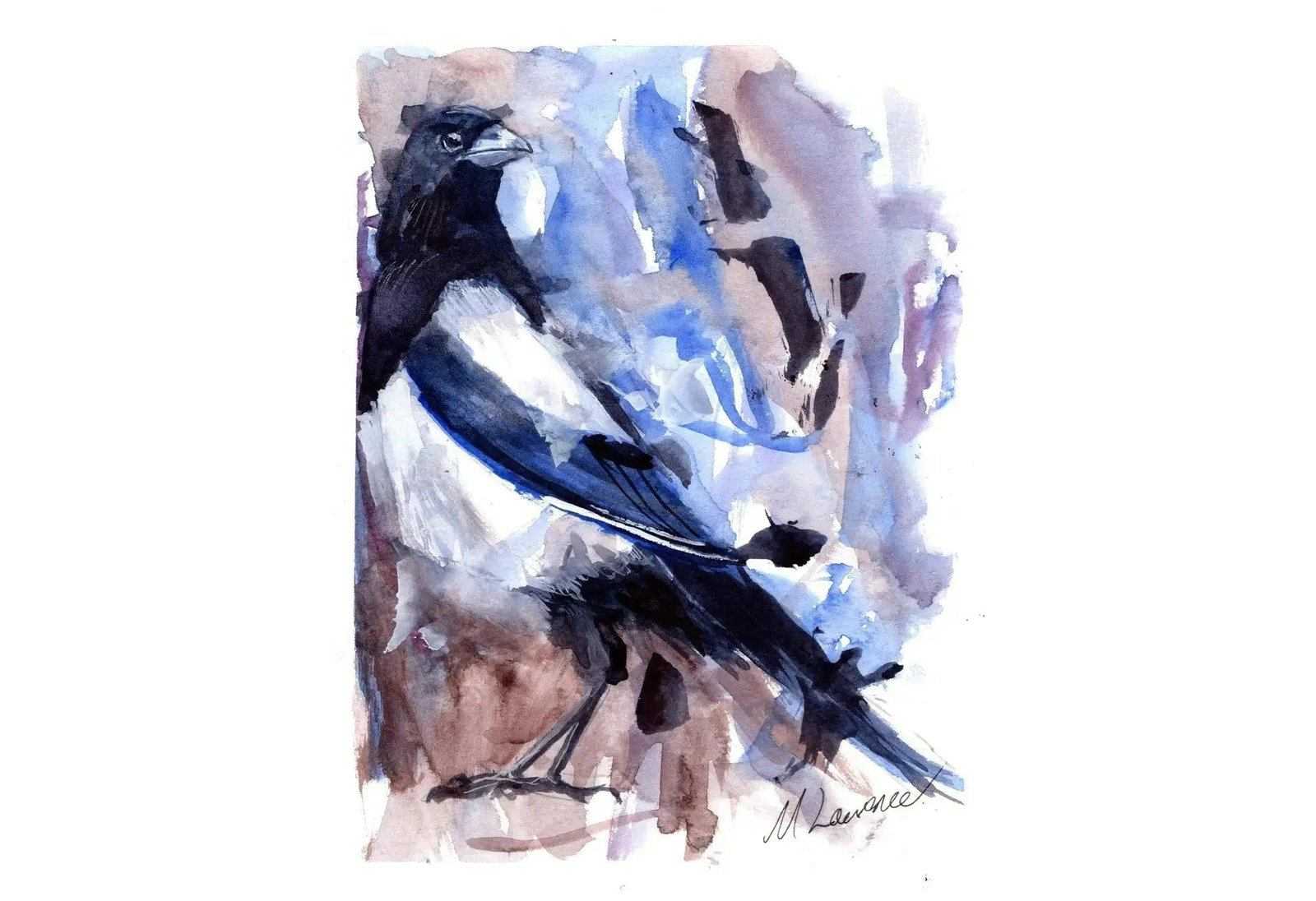 Magpie Painting Numbered limited edition Giclee Print of a Watercolour Painting ArtbyMyleslaurence