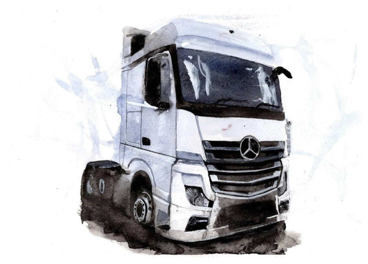 Mercedes Actros Print Watercolour Painting Truck Lorry Limited Print ArtbyMyleslaurence