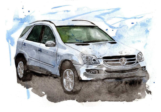 Mercedes Ml 350 Print Watercolour Painting SUV Limited Print ArtbyMyleslaurence