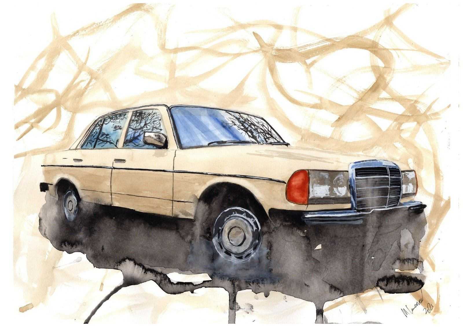 Mercedes W123 Print Watercolour Painting Limited Print ArtbyMyleslaurence