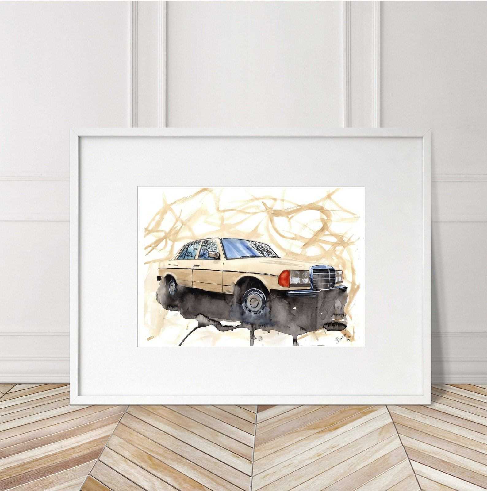 Mercedes W123 Print Watercolour Painting Limited Print ArtbyMyleslaurence