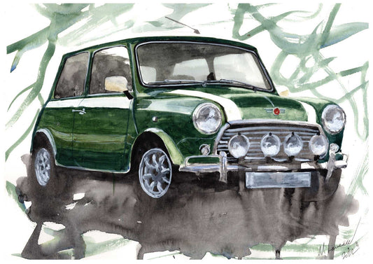 Mini cooper painting Watercolour Painting Limited Print ArtbyMyleslaurence