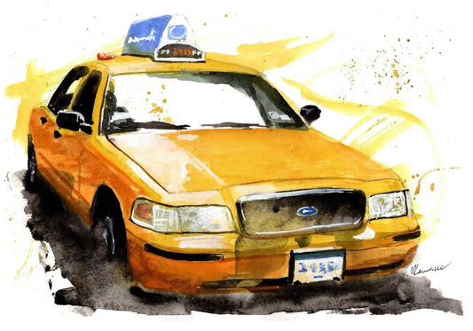 NYC Taxi Print Watercolour Painting New York City Limited Print ArtbyMyleslaurence