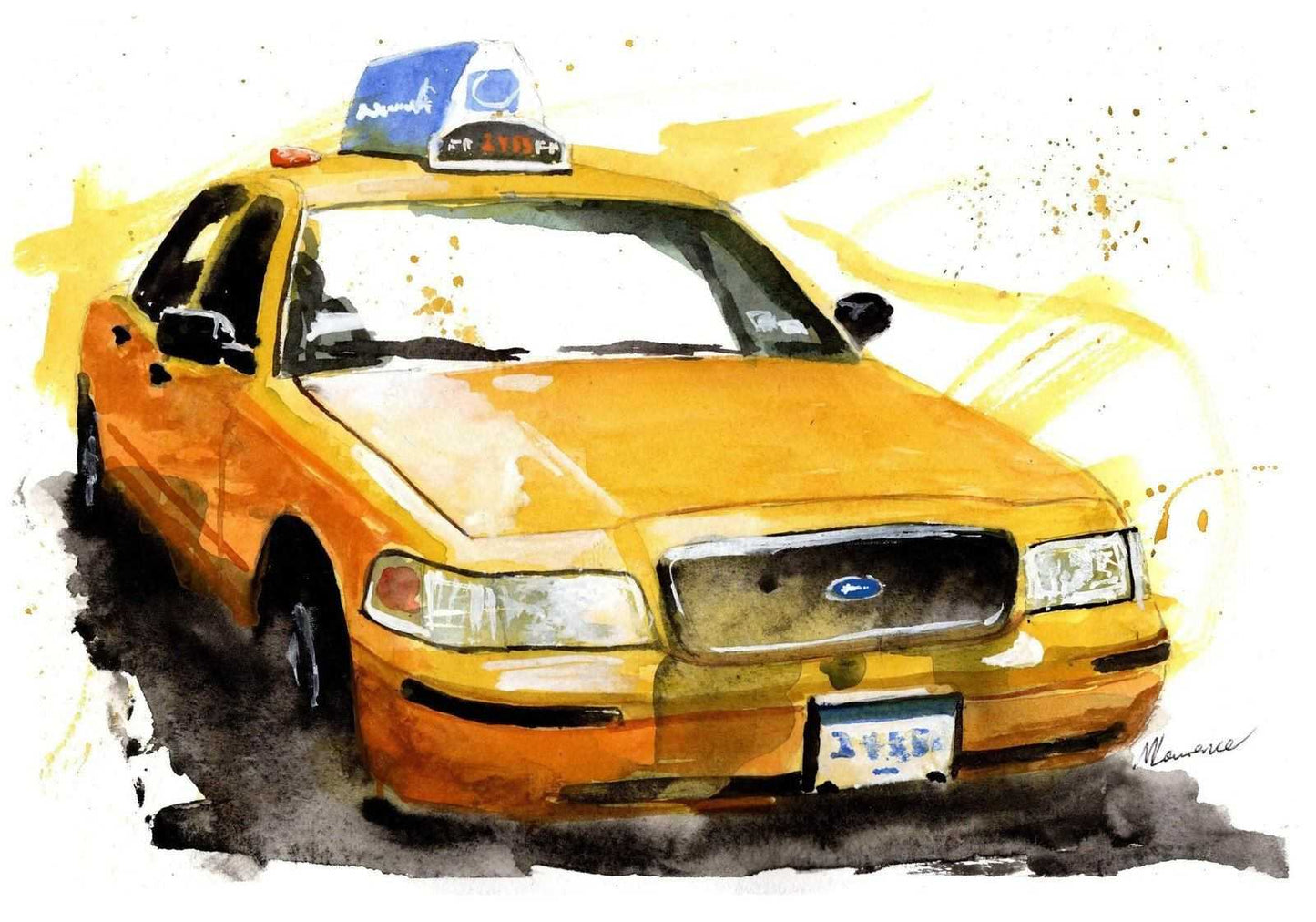 NYC Taxi Print Watercolour Painting New York City Limited Print ArtbyMyleslaurence