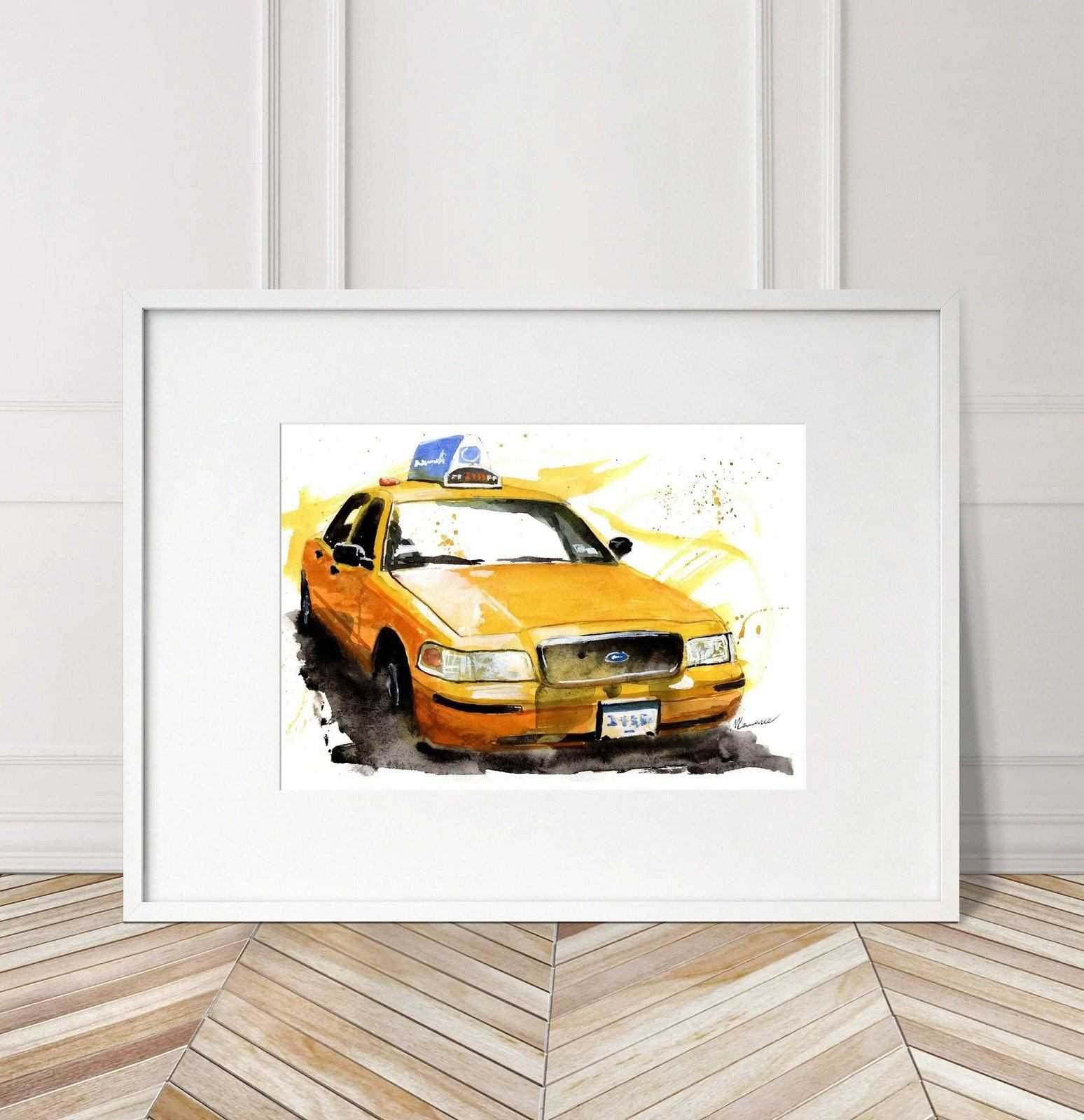 NYC Taxi Print Watercolour Painting New York City Limited Print ArtbyMyleslaurence