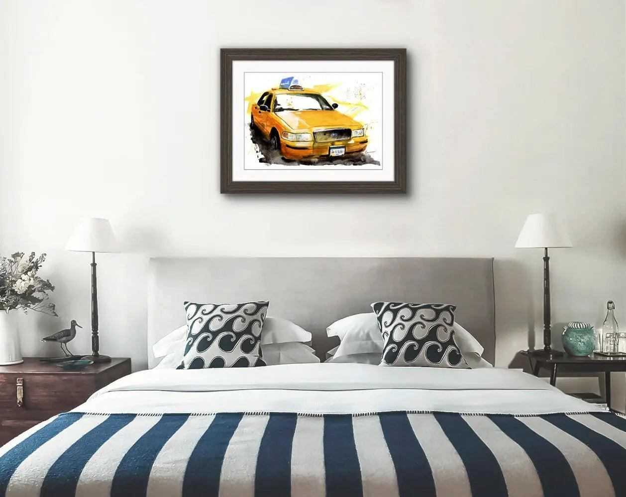 NYC Taxi Print Watercolour Painting New York City Limited Print ArtbyMyleslaurence