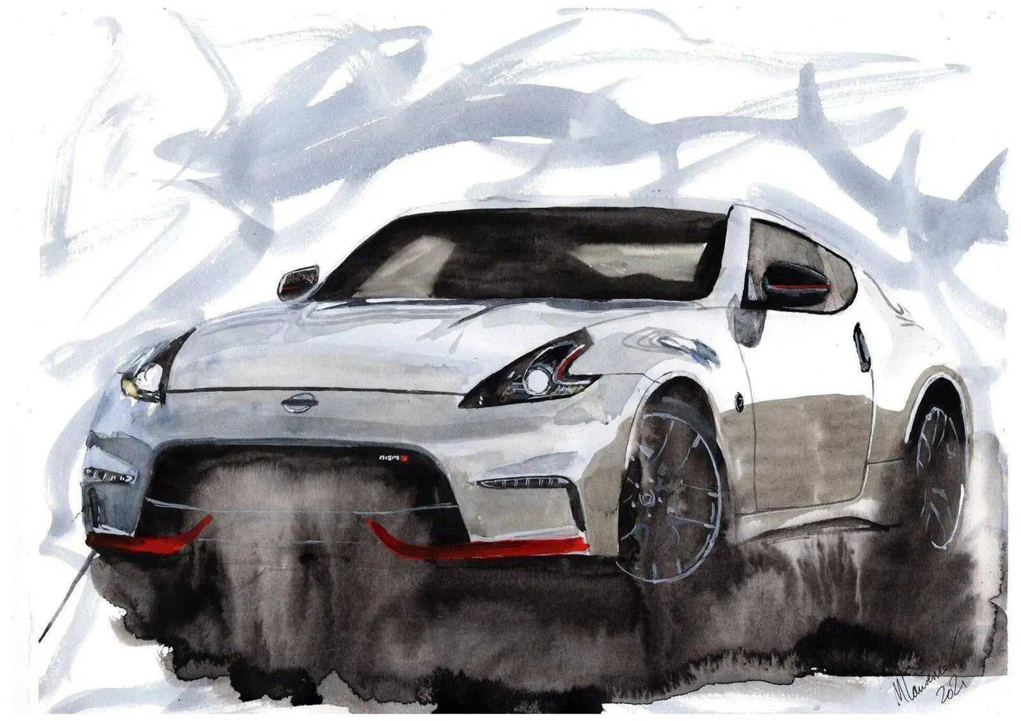 Nissan 370z Nismo Print Watercolour Painting Limited Print ArtbyMyleslaurence