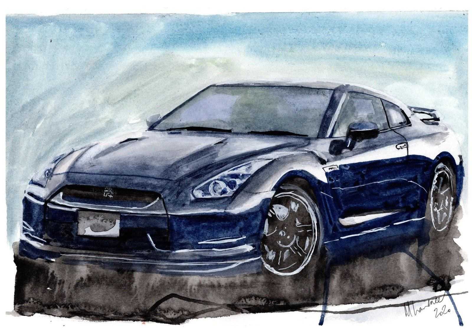 Nissan Gtr Print Watercolour Painting Limited Print car ArtbyMyleslaurence