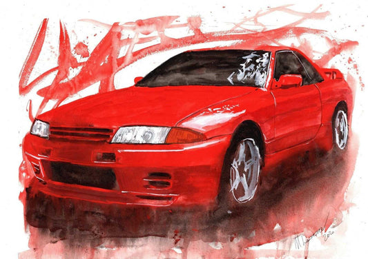 Nissan R32 Gtr Skyline Print Watercolour Painting Car Limited Print ArtbyMyleslaurence