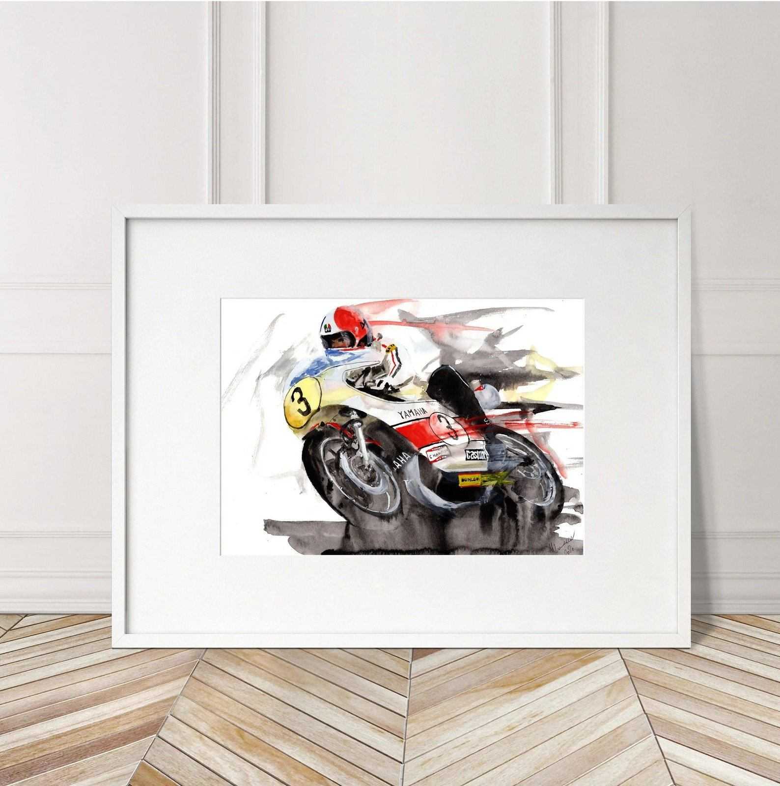 Painting of Giacomo Agostini Grand Prix Yamaha Motorcycle Limited Print ArtbyMyleslaurence