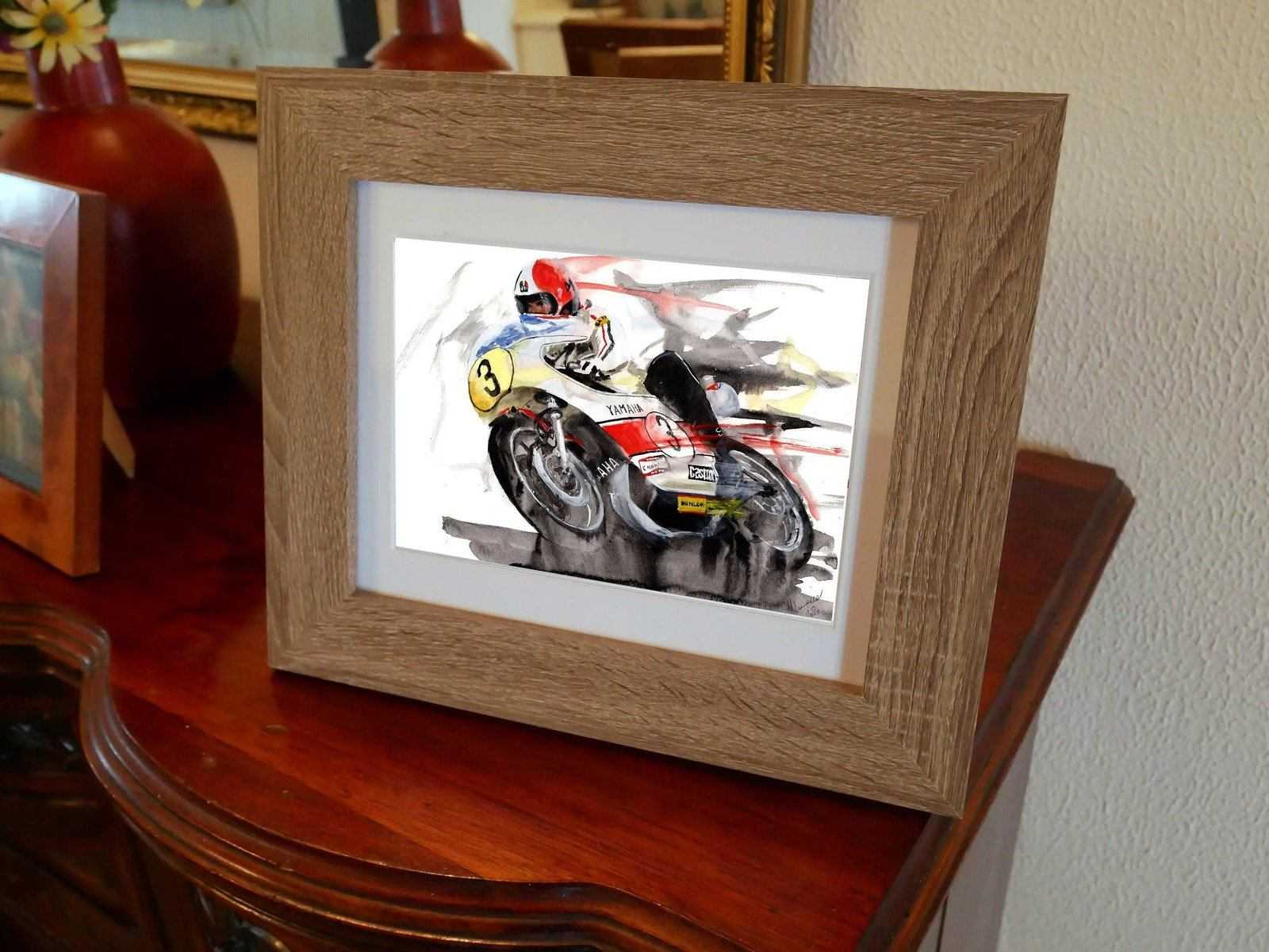 Painting of Giacomo Agostini Grand Prix Yamaha Motorcycle Limited Print ArtbyMyleslaurence