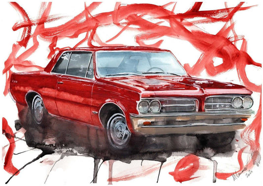 Painting of a 1964 Pontiac GTO Limited Print ArtbyMyleslaurence